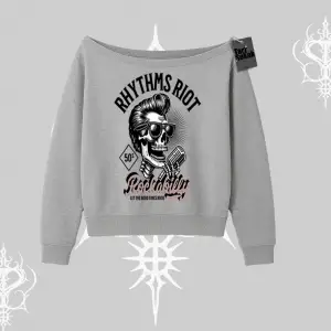 Kayık Yaka Sweatshirt Rhythms Riot Vintage Rockabilly Skull Street Aesthetic