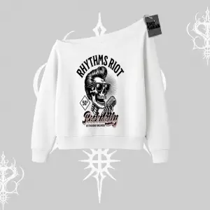 Kayık Yaka Sweatshirt Rhythms Riot Vintage Rockabilly Skull Street Aesthetic
