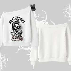 Kayık Yaka Sweatshirt Rhythms Riot Vintage Rockabilly Skull Street Aesthetic