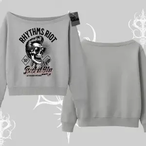 Kayık Yaka Sweatshirt Rhythms Riot Vintage Rockabilly Skull Street Aesthetic