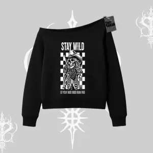 Kayık Yaka Sweatshirt Stay Wild Rock Spirit Urban Riot