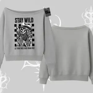 Kayık Yaka Sweatshirt Stay Wild Rock Spirit Urban Riot