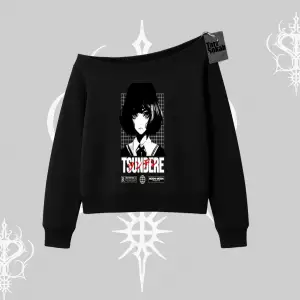 Kayık Yaka Sweatshirt Tsundere Anime Japanese Style Baskılı