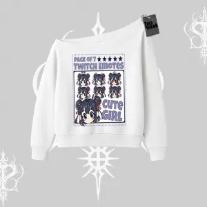 Kayık Yaka Sweatshirt Twitch Emotes Cute Girl Anime Expression