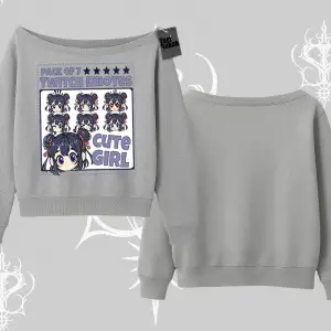 Kayık Yaka Sweatshirt Twitch Emotes Cute Girl Anime Expression