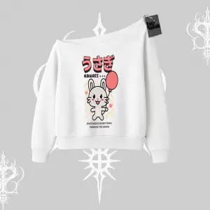 Kayık Yaka Sweatshirt Usagi Kawaii Cute Heart Energy