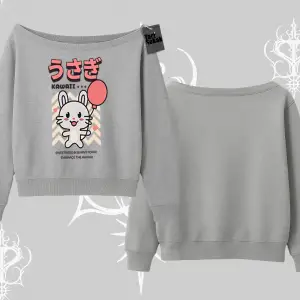 Kayık Yaka Sweatshirt Usagi Kawaii Cute Heart Energy