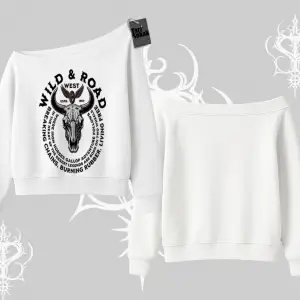 Kayık Yaka Sweatshirt Wild & Road Western Skull Biker Street Culture