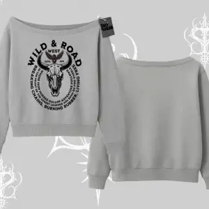 Kayık Yaka Sweatshirt Wild & Road Western Skull Biker Street Culture