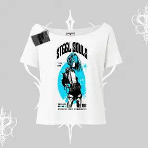 Kayık Yaka Tshirt Anime Cyberpunk Kız Baskılı