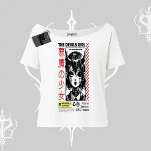 Kayık Yaka Tshirt Anime Devils Girl Japanese Style Baskılı