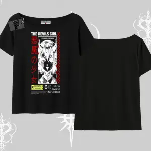 Kayık Yaka Tshirt Anime Devils Girl Japanese Style Baskılı