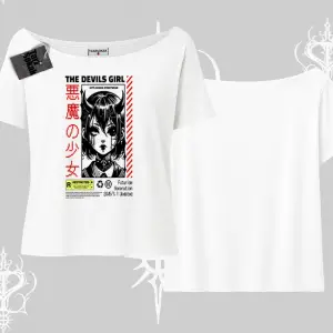 Kayık Yaka Tshirt Anime Devils Girl Japanese Style Baskılı