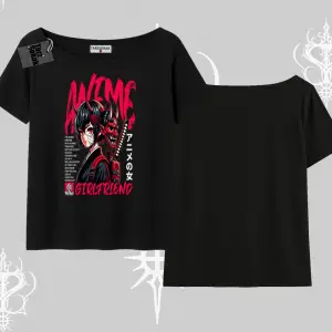 Kayık Yaka Tshirt Anime Girlfriend Kırmızı