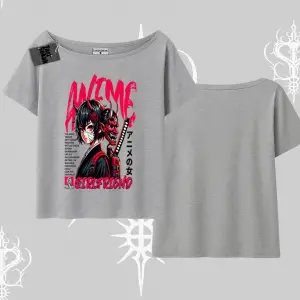 Kayık Yaka Tshirt Anime Girlfriend Kırmızı