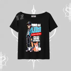 Kayık Yaka Tshirt Anime Hiker Girl Balance Is Everything Baskılı