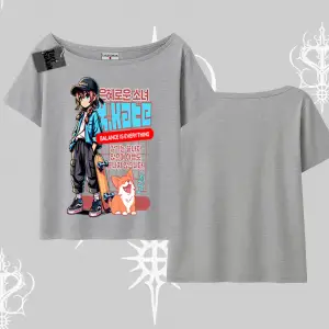 Kayık Yaka Tshirt Anime Hiker Girl Balance Is Everything Baskılı