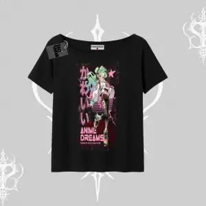 Kayık Yaka Tshirt Anime Kawaii Japon Kız Desenli