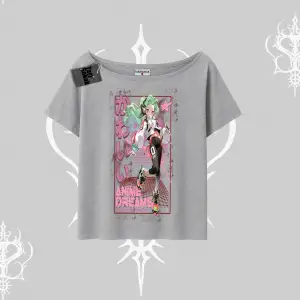 Kayık Yaka Tshirt Anime Kawaii Japon Kız Desenli