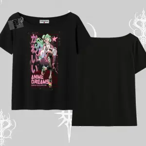 Kayık Yaka Tshirt Anime Kawaii Japon Kız Desenli