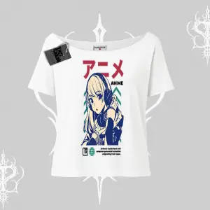 Kayık Yaka Tshirt Anime Kız Desenli Japon Tarzı