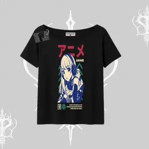Kayık Yaka Tshirt Anime Kız Desenli Japon Tarzı