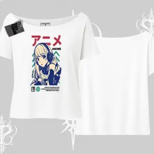 Kayık Yaka Tshirt Anime Kız Desenli Japon Tarzı