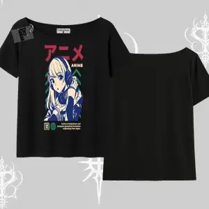 Kayık Yaka Tshirt Anime Kız Desenli Japon Tarzı