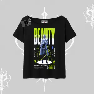Kayık Yaka Tshirt Anime Unity Neon Detaylı Grafik Baskılı