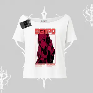 Kayık Yaka Tshirt Anime Waifu Kırmızı Grafik Desenli