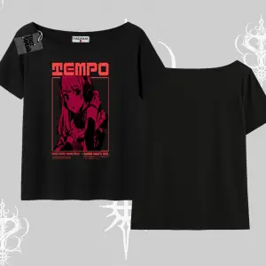 Kayık Yaka Tshirt Anime Waifu Kırmızı Grafik Desenli