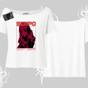 Kayık Yaka Tshirt Anime Waifu Kırmızı Grafik Desenli