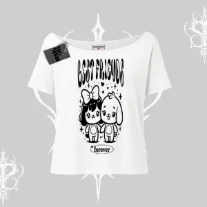 Kayık Yaka Tshirt Best Friends Forever Baskılı Sevimli Tasarım