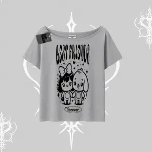 Kayık Yaka Tshirt Best Friends Forever Baskılı Sevimli Tasarım