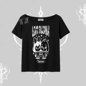 Kayık Yaka Tshirt Best Friends Forever Baskılı Sevimli Tasarım