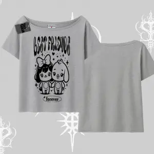 Kayık Yaka Tshirt Best Friends Forever Baskılı Sevimli Tasarım