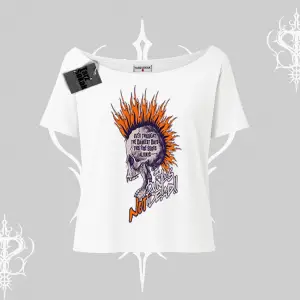 Kayık Yaka Tshirt Burning Skull Rebel Street Anthem