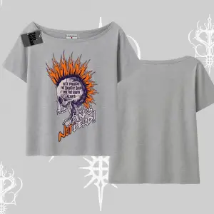 Kayık Yaka Tshirt Burning Skull Rebel Street Anthem