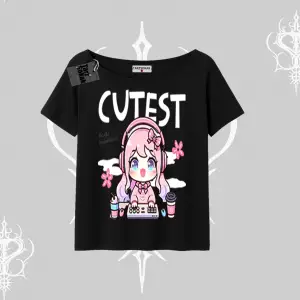 Kayık Yaka Tshirt Cute Anime Gamer Girl Baskılı