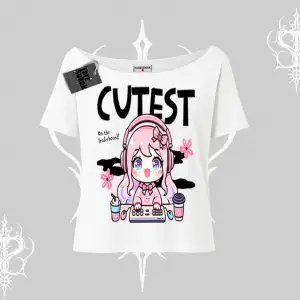 Kayık Yaka Tshirt Cute Anime Gamer Girl Baskılı