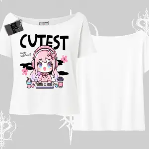 Kayık Yaka Tshirt Cute Anime Gamer Girl Baskılı