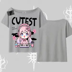 Kayık Yaka Tshirt Cute Anime Gamer Girl Baskılı