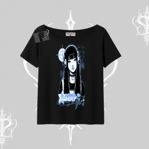 Kayık Yaka Tshirt Cyber Y2K Anime Girl Street Sound Aesthetic