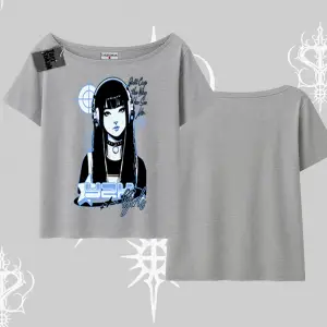 Kayık Yaka Tshirt Cyber Y2K Anime Girl Street Sound Aesthetic