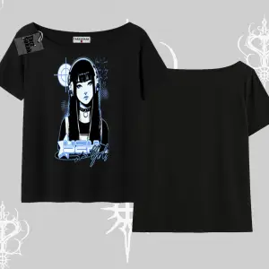 Kayık Yaka Tshirt Cyber Y2K Anime Girl Street Sound Aesthetic