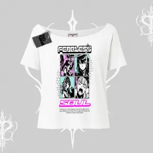 Kayık Yaka Tshirt Fearless Soul Anime Kolaj Baskılı