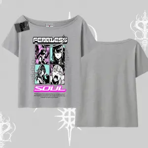 Kayık Yaka Tshirt Fearless Soul Anime Kolaj Baskılı