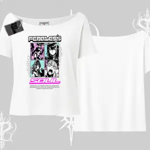 Kayık Yaka Tshirt Fearless Soul Anime Kolaj Baskılı