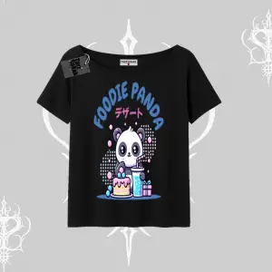 Kayık Yaka Tshirt Foodie Panda Tatlı ve Sevimli Panda Baskılı
