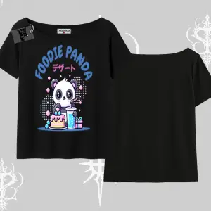 Kayık Yaka Tshirt Foodie Panda Tatlı ve Sevimli Panda Baskılı